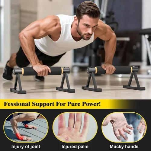 Miniatura 6 de Wooden Parallettes Push Up Bars, Solid Wood Parallel Bars with Anti-Slip Grip, Heavy Duty Metal Frame Supports 600 lbs, Stable Dip Bars for