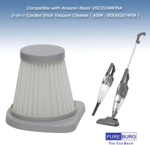 Miniatura 2 de PUREBURG Filtro de repuesto compatible con Amazon Basic VSC02A861NA - Aspiradora de varilla con cable 2 en 1, paquete de 4 filtros HEPA y prefiltro