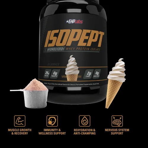 Miniatura 4 de IsoPept - Proteína de suero hidrolizada en polvo por EHPlabs – 100% aislado e hidrolizado de proteína de suero de leche, 27g de proteína, sin OMG