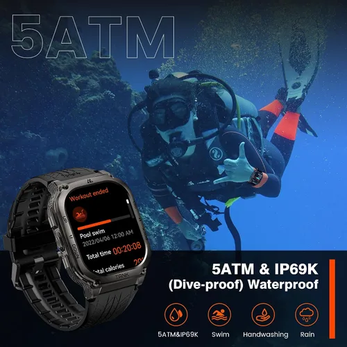 Miniatura 6 de AMAZTIM Reloj Inteligente, Batería Extra Larga de 60 Días, Resistente al Agua 5ATM para Natación y Buceo, Grado Militar de Metal Completo, Negro
