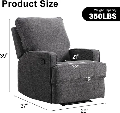 Miniatura 2 de INZOY Sillón reclinable manual con respaldo más grueso, sillón manual de tela suave con cojín acolchado, sofá reclinable resistente para sala de Gris