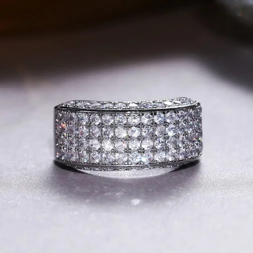 Miniatura 3 de Anillo de plata de ley 925 brillante con diamantes de circonita cúbica, anillo de múltiples filas, anillo de compromiso de eternidad, anillo de boda