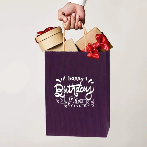 Miniatura 5 de Bolsas de regalo BagDream 100 unidades 5.25 x 3 x 8 pulgadas, pequeñas bolsas de regalo de papel kraft con asas a granel, bolsas de papel púrpura