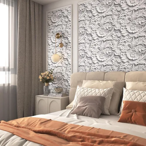 Miniatura 3 de Papel tapiz floral 3D de imitación para despegar y pegar, papel tapiz moderno de plasto de plástico con flores grandes, papel de contacto blanco