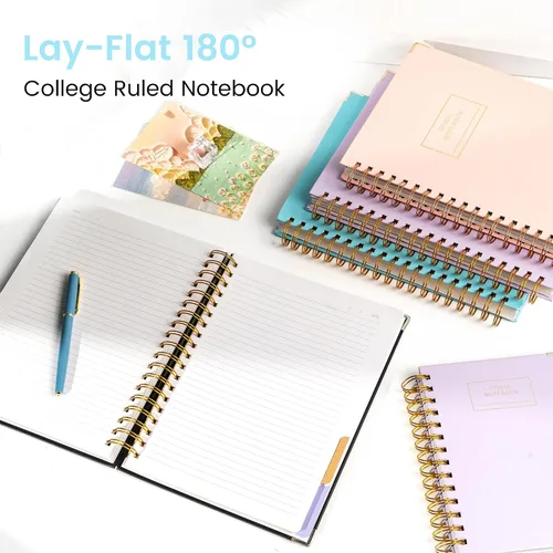 Miniatura 4 de Cuaderno de espiral de tapa dura con pestañas de 8 x 10 pulgadas, diarios grandes con líneas en espiral para mujeres con divisores, 240 páginas, D