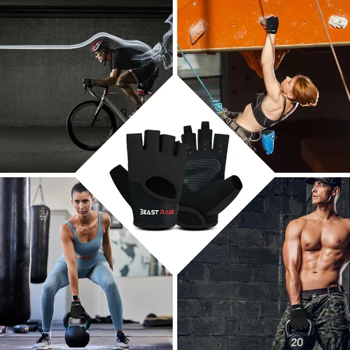 Miniatura 8 de BEAST RAGE Guantes de entrenamiento para hombres y mujeres, guantes de gimnasio sin dedos con protección de la palma, transpirables y ligeros