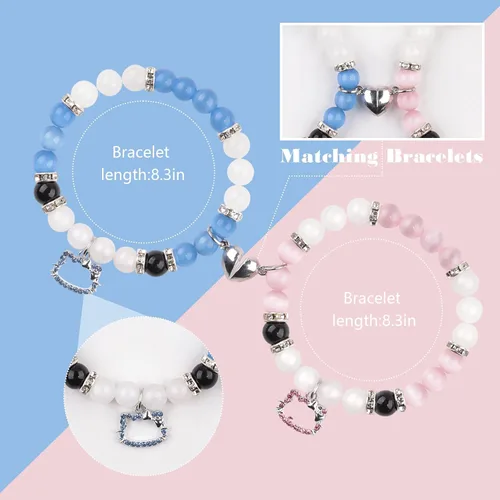 Miniatura 107 de 2 pulseras magnéticas para parejas, piedra natural negra mate, cristal para votos de amor eterno, juego de pulseras de cuentas de piedra de energía