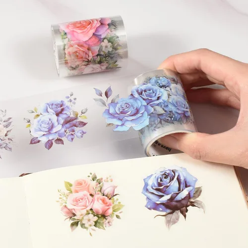 Miniatura 3 de Washi Tape - Cinta adhesiva decorativa de PET para álbumes de recortes, suministros de diario de basura, planificadores y manualidades (azul y rosa)
