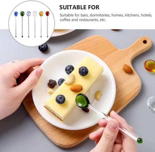 Miniatura 7 de FOMIYES Cuchara de cristal, 6 cucharas de café, varilla de agitación, cuchara mezcladora de azúcar, cucharadita de helado para café, helado, postre