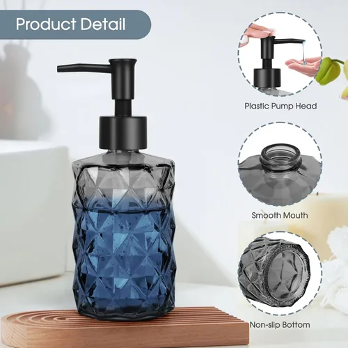 Miniatura 4 de Topsky Paquete de 2 dispensadores de jabón de vidrio con bomba de plástico negro, dispensador de jabón líquido de manos de 11.2 fl oz, bomba a