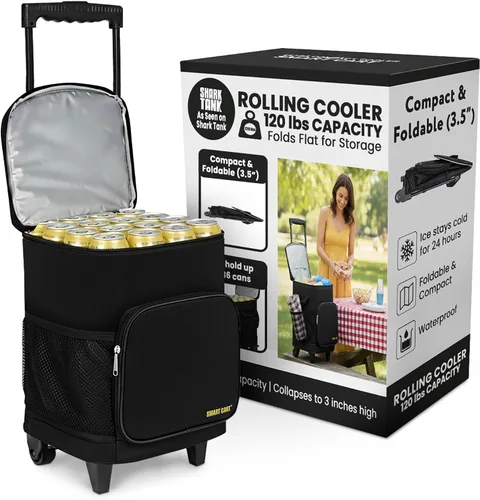 Carrito inteligente con función de refrigeración ultra compacto con ruedas - Bolsa enfriadora plegable aislada - Enfriador de viaje plegable para 36
