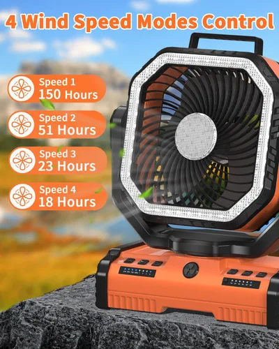 Miniatura 3 de ADUST Ventilador de campamento de 12 pulgadas, funciona con pilas, con linterna LED, ventilador oscilante portátil recargable de 44000 mAh