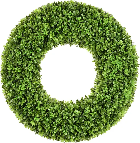 Miniatura 10 de DDHS Corona de boj de 18 pulgadas para puerta principal – Corona artificial verde de casa de campo, decoración DIY para primavera, verano, otoño e