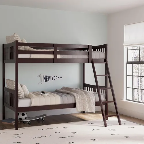Storkcraft Caribou Litera Twin sobre Twin Litera (Espresso) - Certificado GREENGUARD Gold, Literas Twin para Niños, Se Convierte en 2 Camas Twin