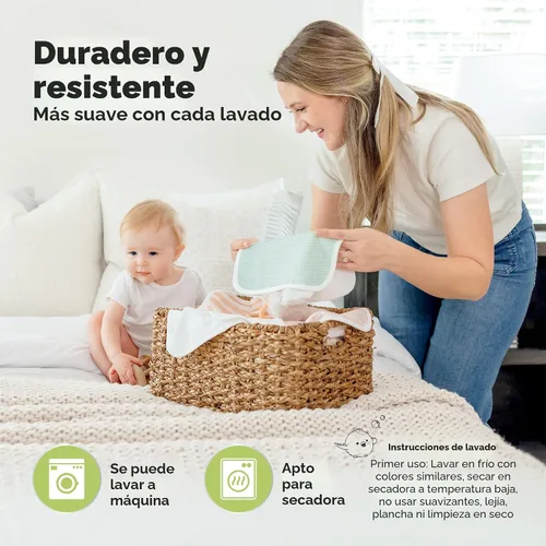 Miniatura 5 de Paquete de 6 paños de algodón para bebé recién nacido - Paños de lavado suaves de muselina de algodón orgánico para bebés, infantes, niños, toallas