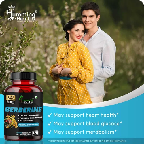 Miniatura 4 de Humming Herbs Complejo de berberina: fórmula 8 en 1 con canela de Ceilán, cúrcuma, cardo mariano, gimnasia, melón amargo, arroz de levadura roja