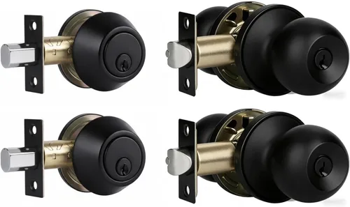 Juego de cerradura de puerta exterior con cerrojo, cerradura de cerrojo de un solo cilindro y juego de pomos de puerta, cerraduras de puerta iguales
