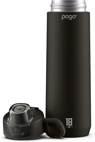 Miniatura 3 de Pogo Botella de agua activa de acero inoxidable aislada al vacío con tapa a prueba de fugas y asa de transporte de silicona, recubrimiento en polvo