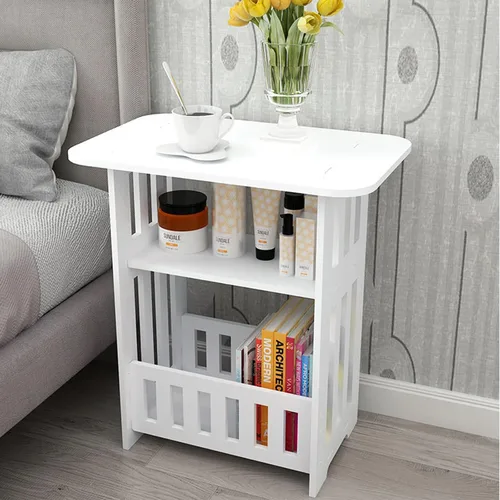Miniatura 2 de Milsil Mesita de noche, armario de almacenamiento simple y moderno, mesa auxiliar de nivel simple, mesita de noche blanca, mini dormitorio