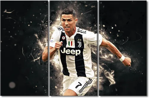 Miniatura 24 de TISHIRON CR7 - Póster de Cristiano Ronaldo de 3 piezas, lienzo para pared, cuadros de superestrella de fútbol, arte de pared grande envuelto