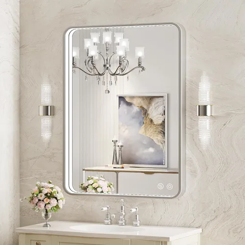 Miniatura 9 de Espejo de baño LED de 20 x 28 pulgadas con luces, marco de metal negro, espejo de tocador iluminado para pared, espejo LED regulable de 3000 K/4500