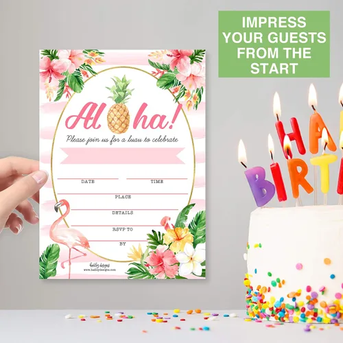 Miniatura 9 de Hadley Designs 25 invitaciones de fiesta en la piscina para niñas, invitaciones de cumpleaños tropicales hawaianas para niños y adultos, perfectas
