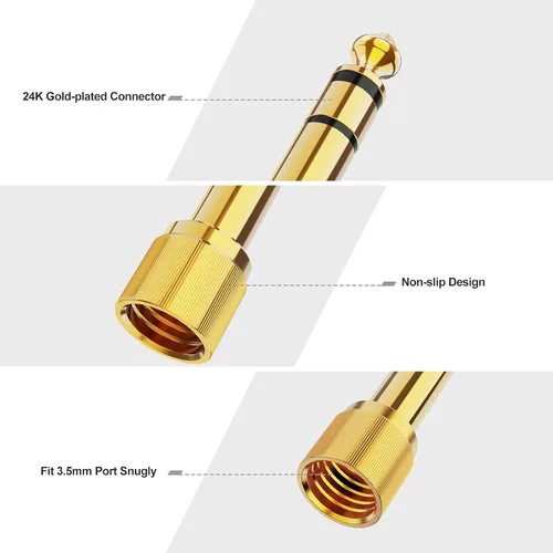 Miniatura 3 de CableCreation Adaptador de audio para auriculares de 1/4 a 1/8 pulgadas, conector estéreo TRS macho a hembra, convertidor de audio chapado en oro