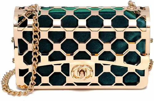 Miniatura 17 de CARIEDO Bolso Elegante de Noche para Mujer, Elegante Bolso de Mano de Terciopelo Exquisito, Bolso de Metal Hueco, para Promesa, Boda, Fiesta