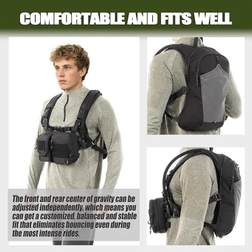 Miniatura 4 de Mochila convertible 2 en 1 para el pecho y mochila de hidratación con vejiga de 2.5 litros, chaleco de hidratación para mujeres y hombres, Negro