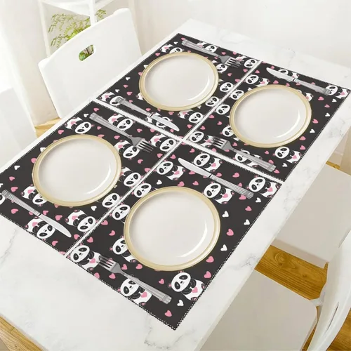 Miniatura 5 de Panda Print Placemats Set of 6 Resistant Table Mats Washable Place Mats for Dinner Party Table Decoration