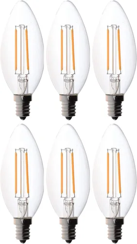 Bioluz LED Bombilla de candelabro de filamento de 4 W, base E12, bombillas LED de alta eficiencia, certificación UL, paquete de 6