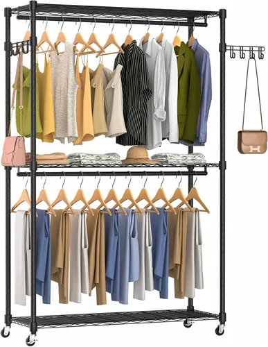 Miniatura 7 de Perchero de ropa resistente, perchero portátil para armario, estante de ropa ajustable independiente con 7 niveles de estantería de alambre Negro