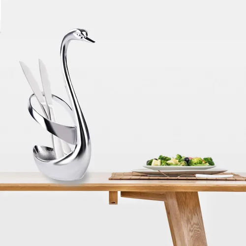 Miniatura 5 de Soporte de cuchara de café Swan, soporte creativo de cuchara de acero inoxidable, tenedor de comida de frutas, cuchara, cuchillo, base de cisne