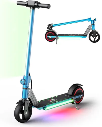 Classic Foldable Electric Scooter for Kids, Bright Front Lights, Shining Pedal Lights, LED Display, Dual Brakes 150W Motor Kids Electric Scooter,