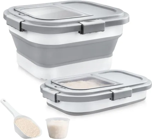 Komzon Contenedor de almacenamiento de arroz, contenedores de almacenamiento de alimentos plegables herméticos 6-20 libras, contenedor dispensador