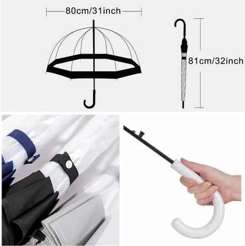 Miniatura 2 de ThreeH Paraguas de burbujas transparente, mango de fácil agarre, cúpula transparente de plástico resistente, 8 varillas, paraguas de lluvia de palo