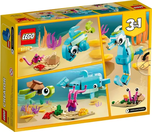 Miniatura 6 de LEGO Creator 31128 - Juguetes 3 en 1 de delfines y tortugas para niños, se transforma en caballito de mar y caracol de mar o en peces y cangrejos