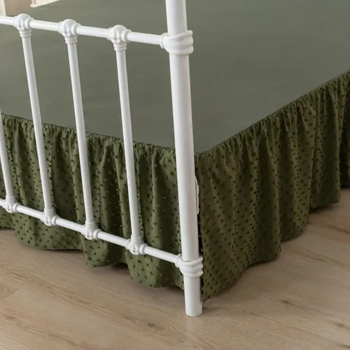 Miniatura 12 de Falda de cama de lunares copetudos, falda de cama con volantes tamaño King con esquinas divididas, faldas de cama con volantes de 14 pulgadas