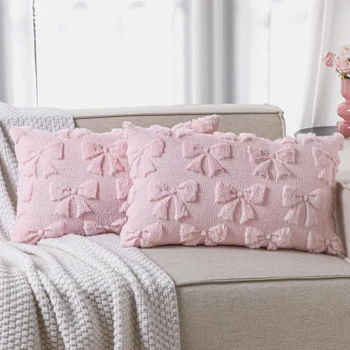 Miniatura 9 de Mixweer Juego de 2 fundas de almohada con moño, decoración de habitación coquette, lindas cosas preppy de piel sintética suave con lazo, fundas