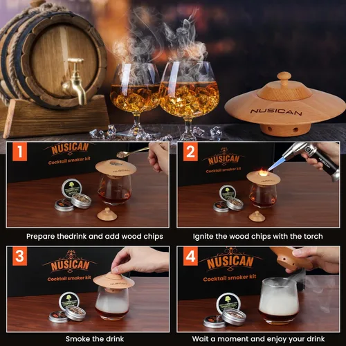 Miniatura 6 de Kit de ahumador de cócteles con antorcha, virutas de madera de 6 sabores para whisky y bourbon, kit de ahumador Old Fashioned para cóctel infundido