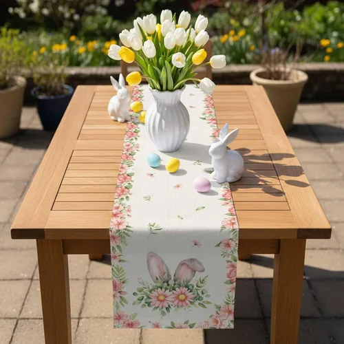 Miniatura 5 de Camino de mesa de Pascua de 36 pulgadas con orejas de conejo para decoración de mesa de cocina y comedor con flores de primavera