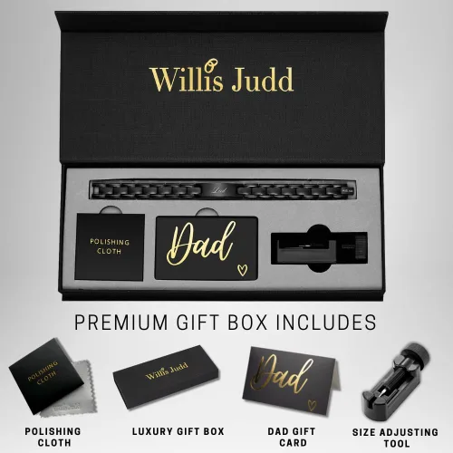 Miniatura 3 de Willis Judd Pulsera de titanio negra con la frase "Best dad ever" para PAPá, grabada, ajustable y caja de regalos incluida
