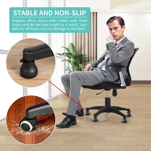 Miniatura 3 de Bell Glides - Ruedas giratorias de repuesto para silla de oficina para ruedas fijas estacionarias, almohadillas de fieltro con goma antideslizante