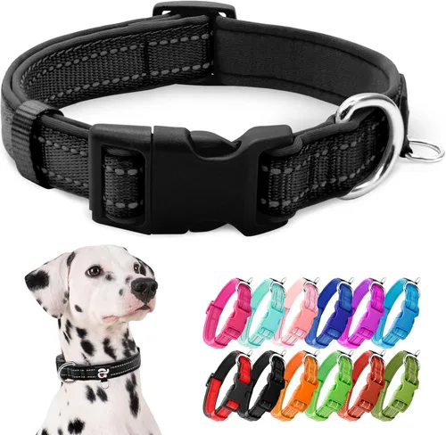 Miniatura 28 de azuza Collar reflectante para perro, de neopreno suave acolchado con anillo para etiqueta de identificación, ajustable para perros pequeños, azul