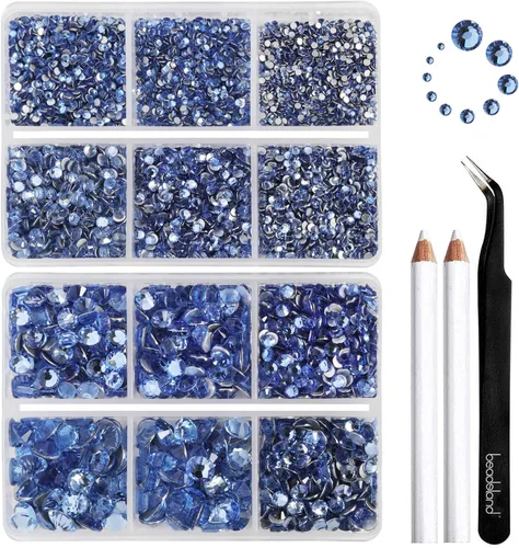 Miniatura 15 de Beadsland 8300 diamantes de imitación con parte trasera plana, diamantes de imitación redondos de cristal azules para manualidades, mezcla de 10