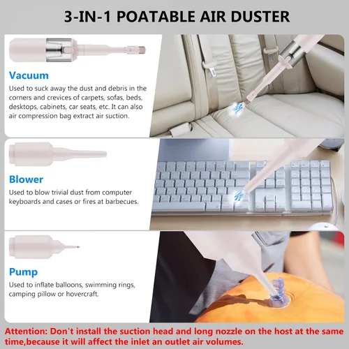 Miniatura 4 de Aspiradora de coche, soplador de aire portátil 4 en 1 16000 PA de alta potencia de 90 ° plegable inalámbrico sin escobillas, color rosa