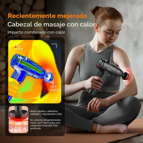 Miniatura 2 de AERLANG Pistola de masaje con calor de tejido profundo para espalda, masajeador de cuello para aliviar el dolor, pistola de masaje de percusión