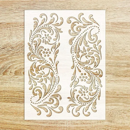 Plantilla decorativa FLONZ para decoración de flores barrocas grandes (6 x 8 pulgadas) para pintura de pared, álbumes de recortes y decoración de
