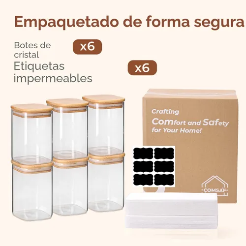 Miniatura 8 de ComSaf Juego de 6 contenedores de almacenamiento de vidrio con tapas de 1.2 QT, tarros de vidrio con tapas, tarro de alimentos transparente, juego
