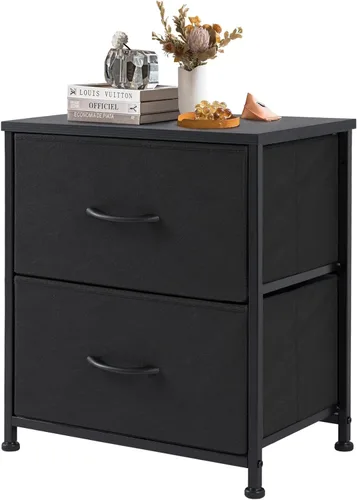 Miniatura 18 de DUMOS Mesita de noche pequeña con 2 cajones de tela, mesa auxiliar para dormitorio, muebles de almacenamiento para mesita de noche de 20 pulgadas